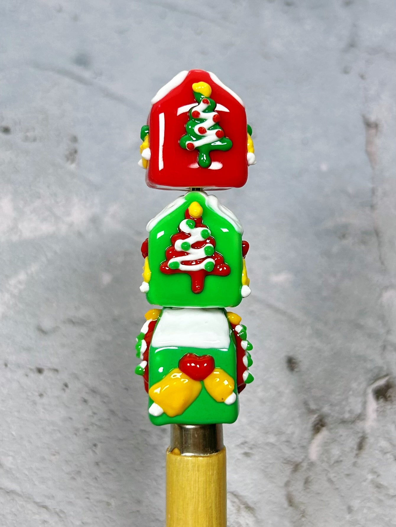 HandPainted Christmas Xmas House MilkBox Green Red Tree Color Beads can make keychain ball point pen