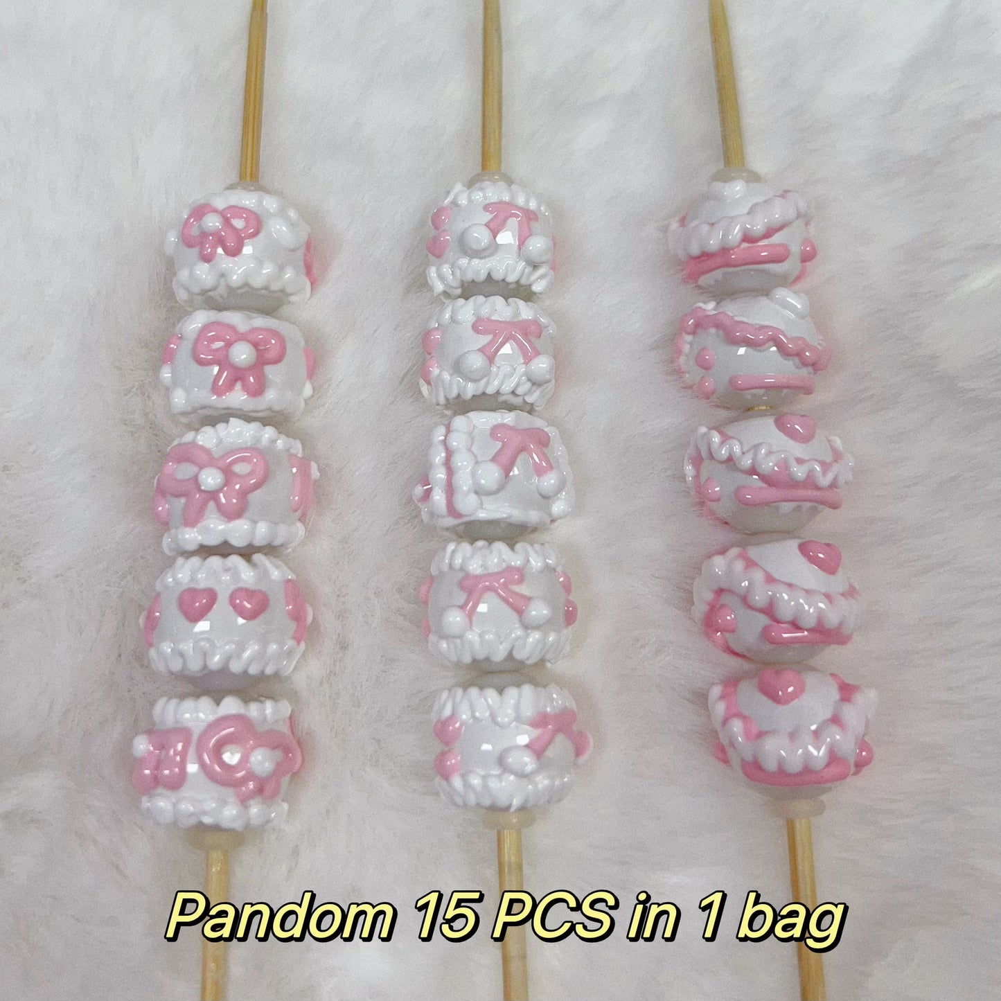 Heavy HandPainted Beads White Pink Pastel Soft Color Random 15 Pcs Can make keychain jewelry