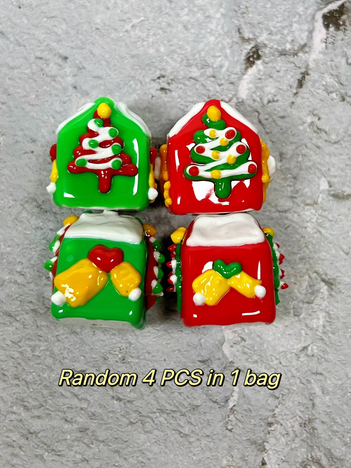 HandPainted Christmas Xmas House MilkBox Green Red Tree Color Beads can make keychain ball point pen
