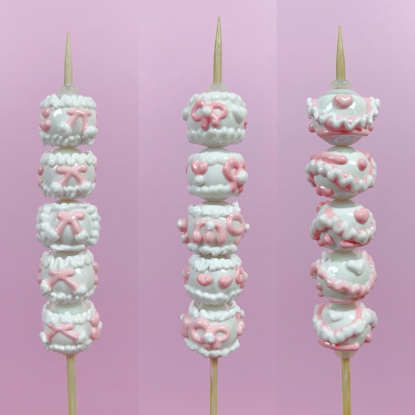 Heavy HandPainted Beads White Pink Pastel Soft Color Random 15 Pcs Can make keychain jewelry