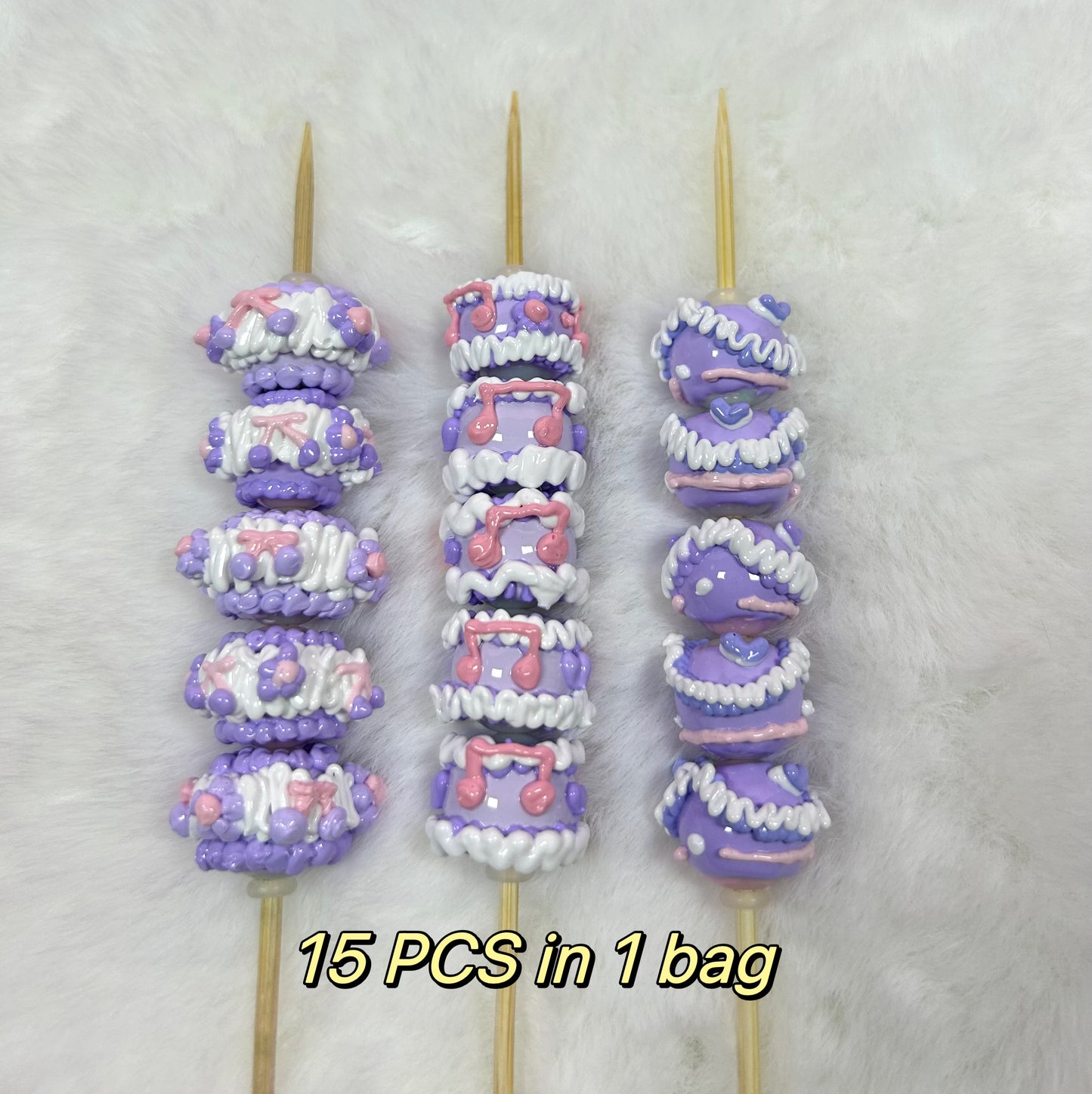 Heavy HandPainted Beads Purple White Pastel Soft Color Cute Can make keychain jewelry