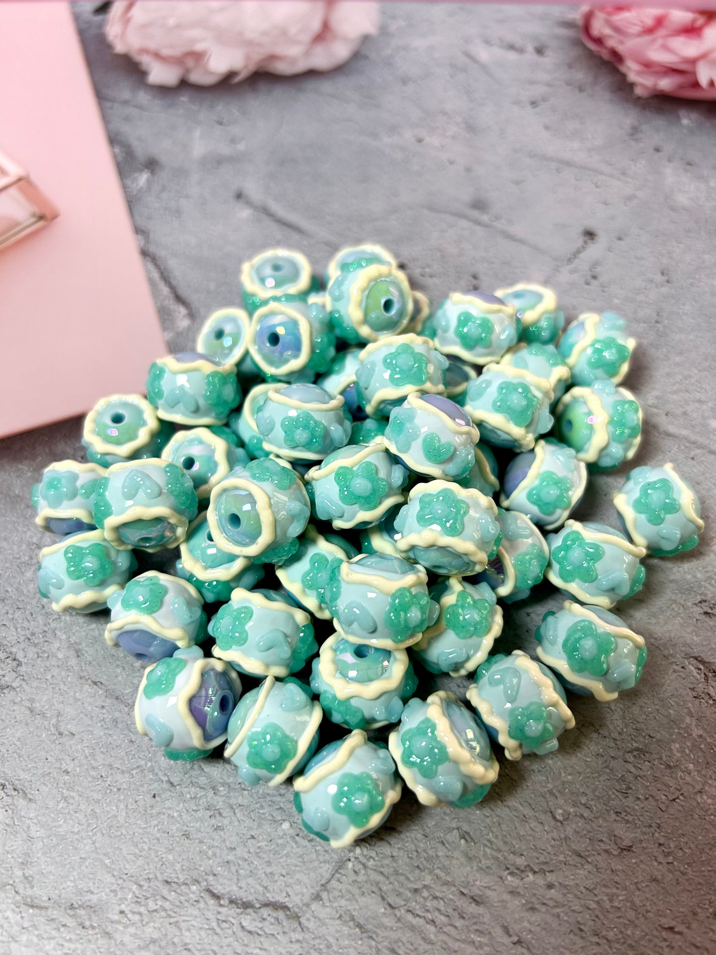 Heavy HandPainted Beads Jelly Blue Pastel Soft Color Can make keychain jewelry
