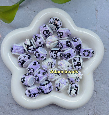 Heavy HandPainted Beads Purple Pastel Soft Color Random Can make keychain jewelry ball point pen