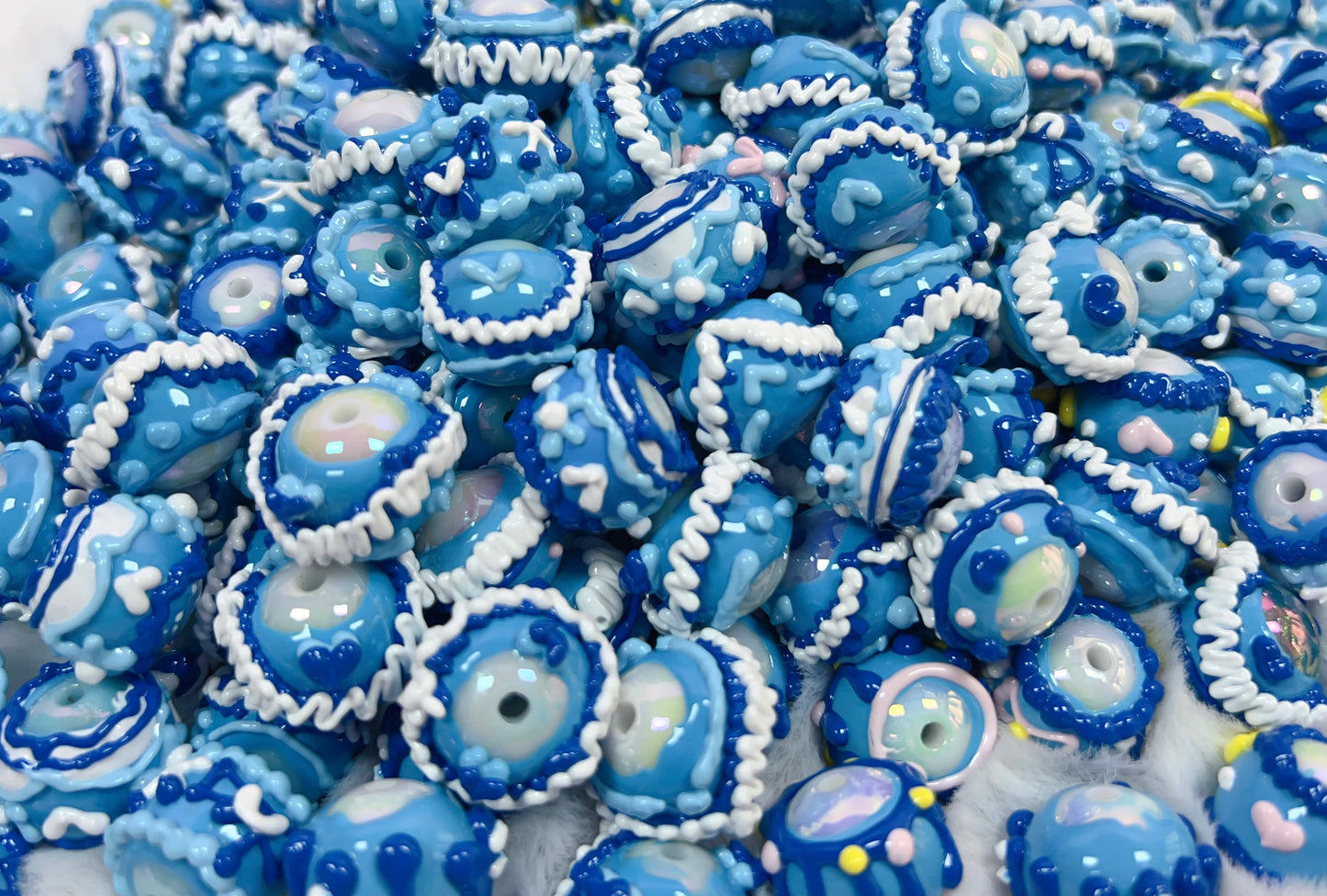 Heavy Hand Painted Beads in Blue Can make keychains jewelry 15 Pcs