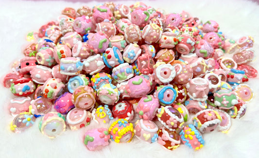 Heavy HandPainted Beads Pink Pastel Soft Color Random 15 Pcs Cute Can make keychain jewelry