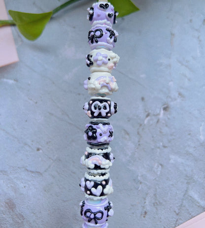 Heavy HandPainted Beads Purple Pastel Soft Color Random Can make keychain jewelry ball point pen