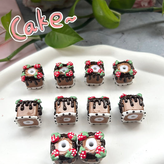 HandPainted Cake Beads Chocolate Cube Can make DIY keychain、jewelry