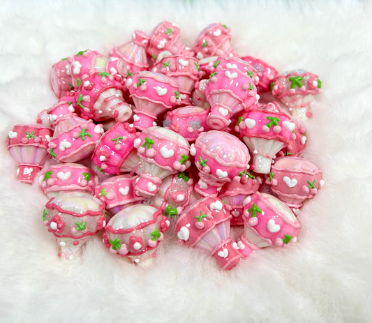 HandPainted Ballon Beads Pink White Can make DIY keychain、jewelry