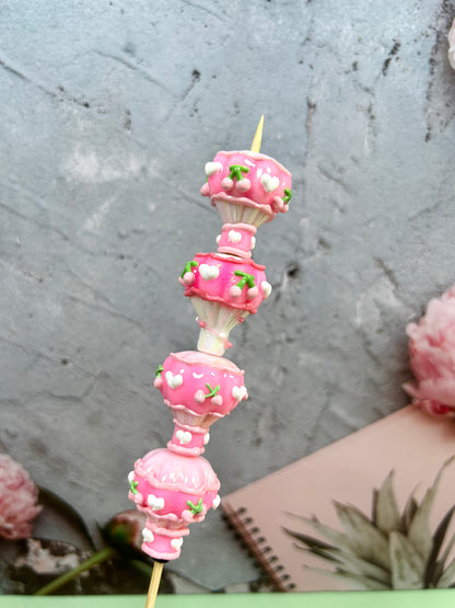 HandPainted Ballon Beads Pink White Can make DIY keychain、jewelry