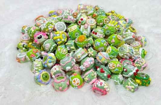 Heavy HandPainted Beads Green Pastel Soft Color Random 15 Pcs Cute Can make keychain jewelry