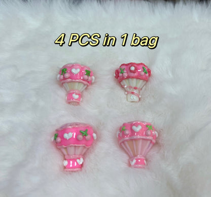 HandPainted Ballon Beads Pink White Can make DIY keychain、jewelry