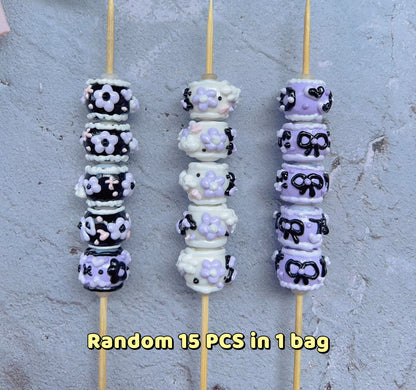 Heavy HandPainted Beads Purple Pastel Soft Color Random Can make keychain jewelry ball point pen