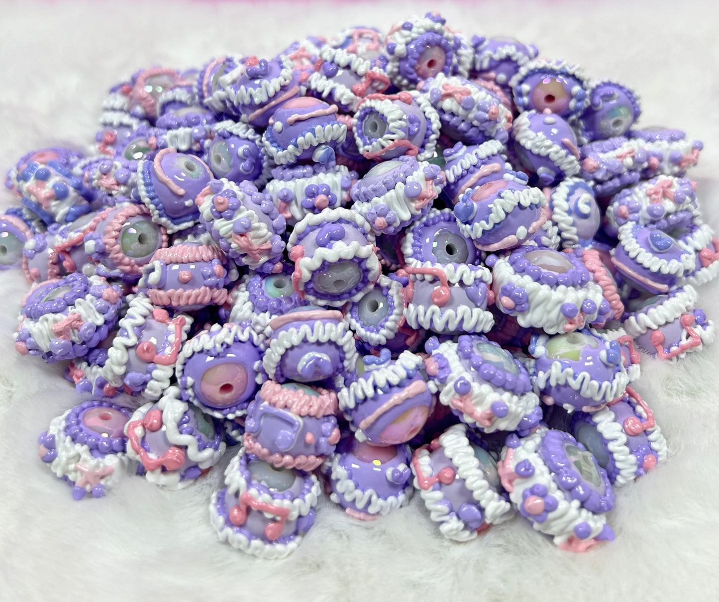 Heavy HandPainted Beads Purple White Pastel Soft Color Cute  Can make keychain jewelry