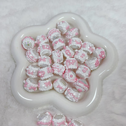 Heavy HandPainted Beads White Pink Pastel Soft Color Random 15 Pcs Can make keychain jewelry