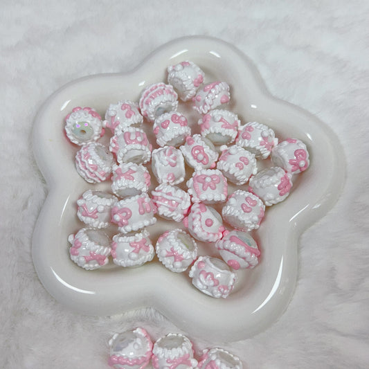 Heavy HandPainted Beads White Pink Pastel Soft Color Random 15 Pcs Can make keychain jewelry